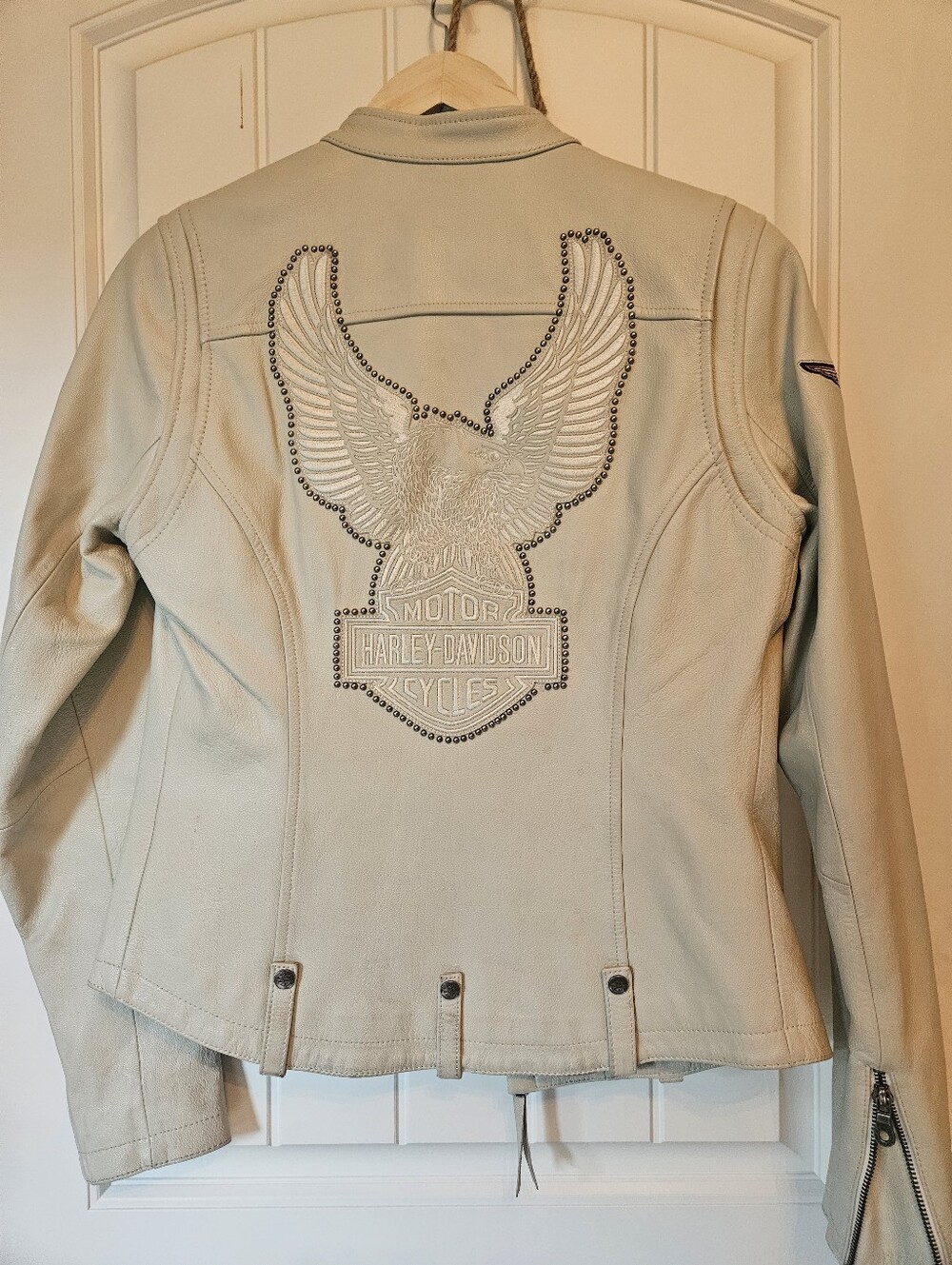 Harley-Davidson Cream Leather Studded Eagle Jacket